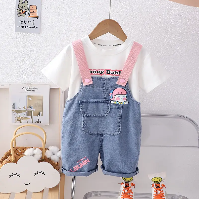 2024 Summer Boys Girls Denim Overalls T-Shirt Set — feature 3