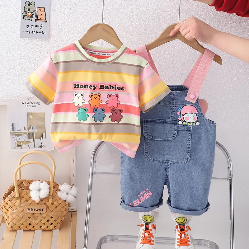 2024 Summer Boys Girls Denim Overalls T-Shirt Set — feature 4