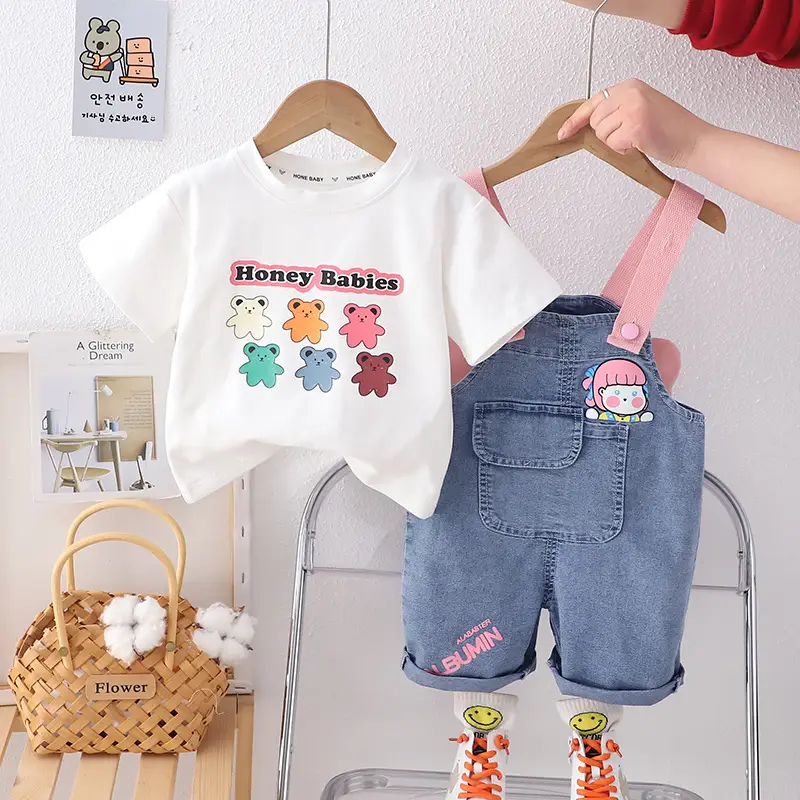 2024 Summer Boys Girls Denim Overalls T-Shirt Set — feature 5
