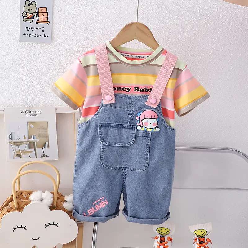 2024 Summer Boys Girls Denim Overalls T-Shirt Set — feature 7