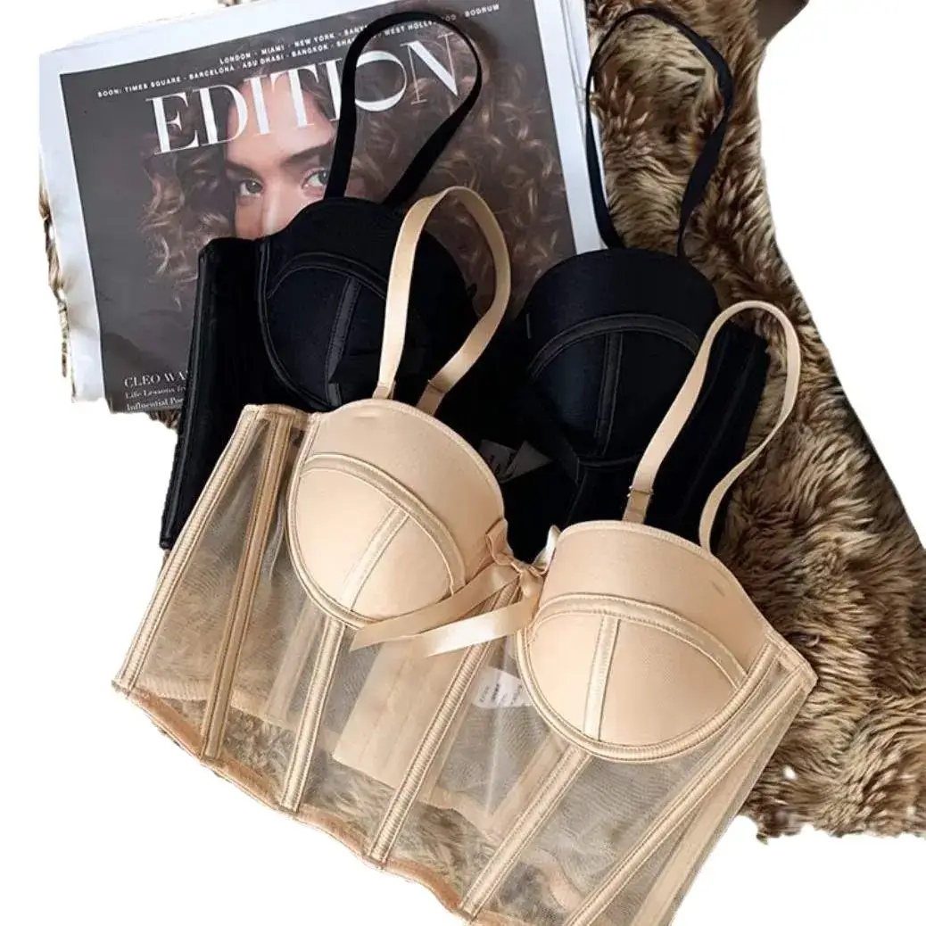 French Retro Black Fishbone Bra Vest Bra Anti Sagging - Image 9
