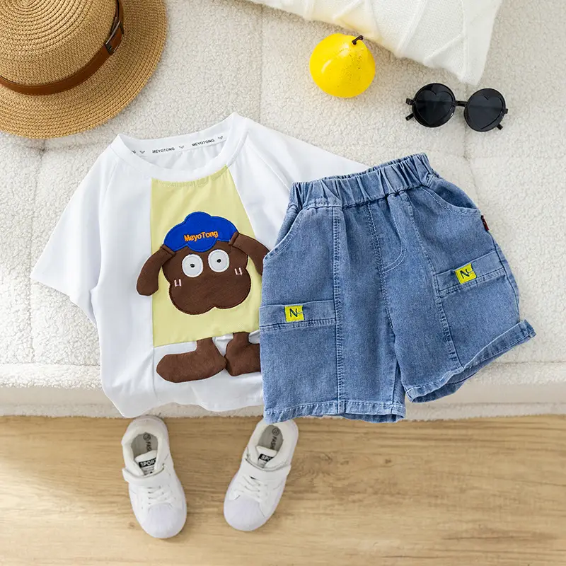 2024 Boys Cotton T-Shirt Suit Green Denim Shorts Korean Cartoon — feature 8