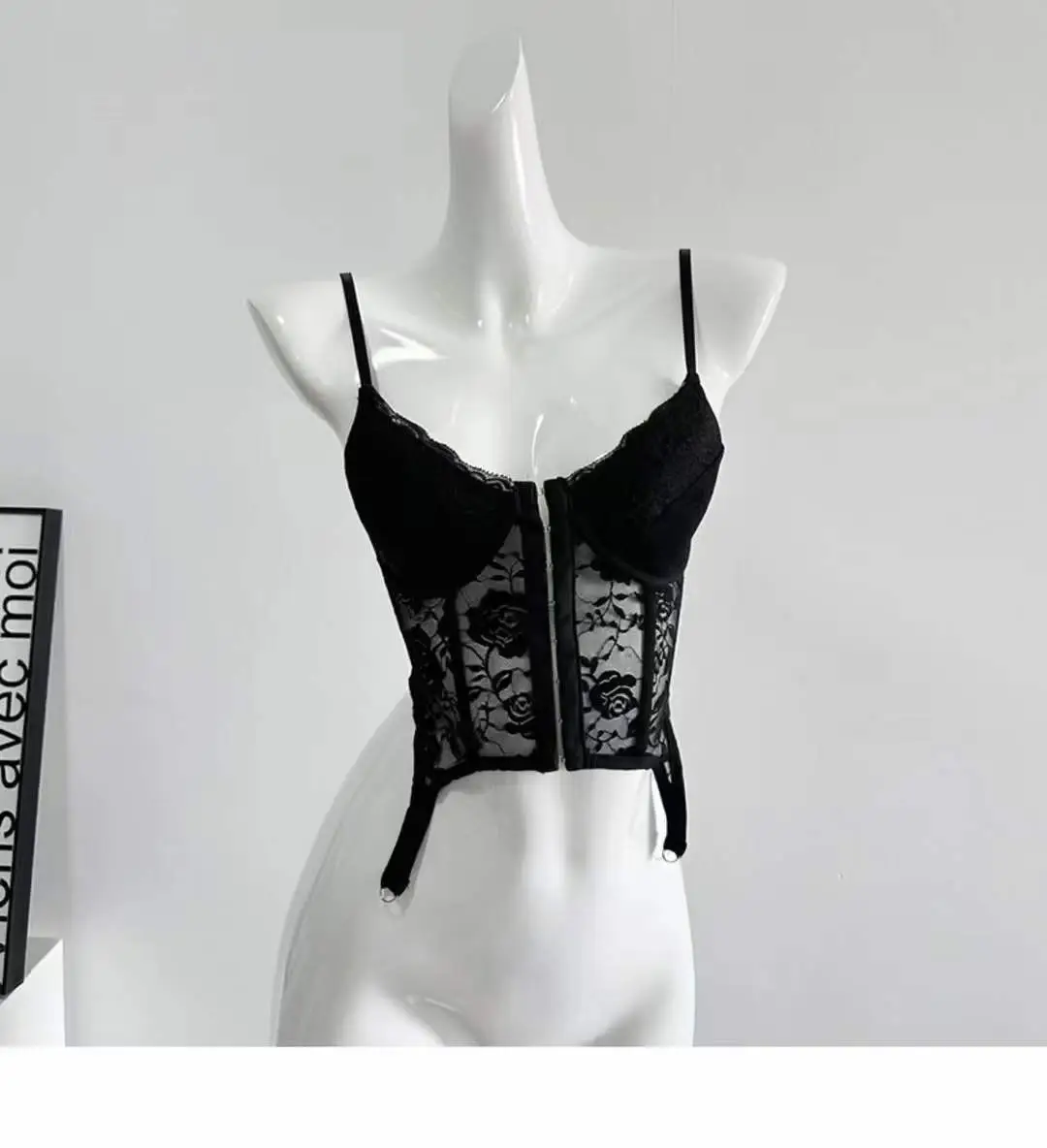 Black Lace Back Strap Women's Inner Top — feature 26