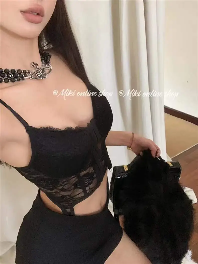 Black Lace Back Strap Women's Inner Top — feature 3