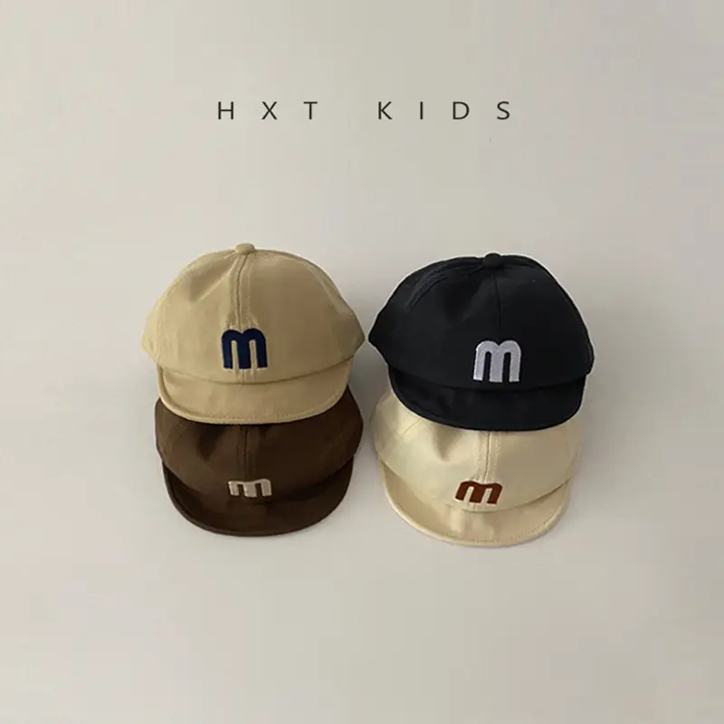 Children's M Letter Brim Cap Beige Black - Image 5
