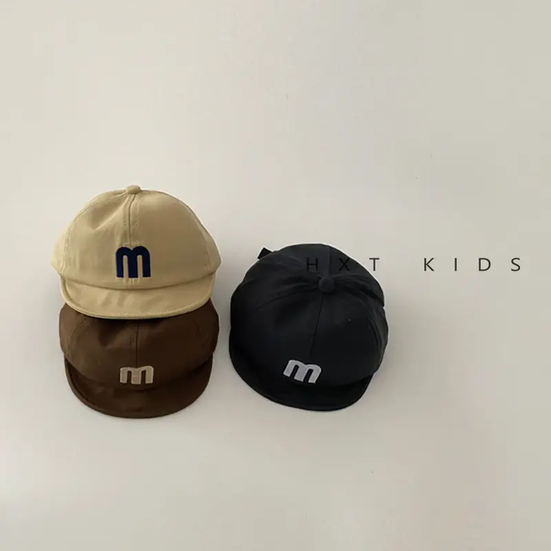 Children's M Letter Brim Cap Beige Black - Image 6