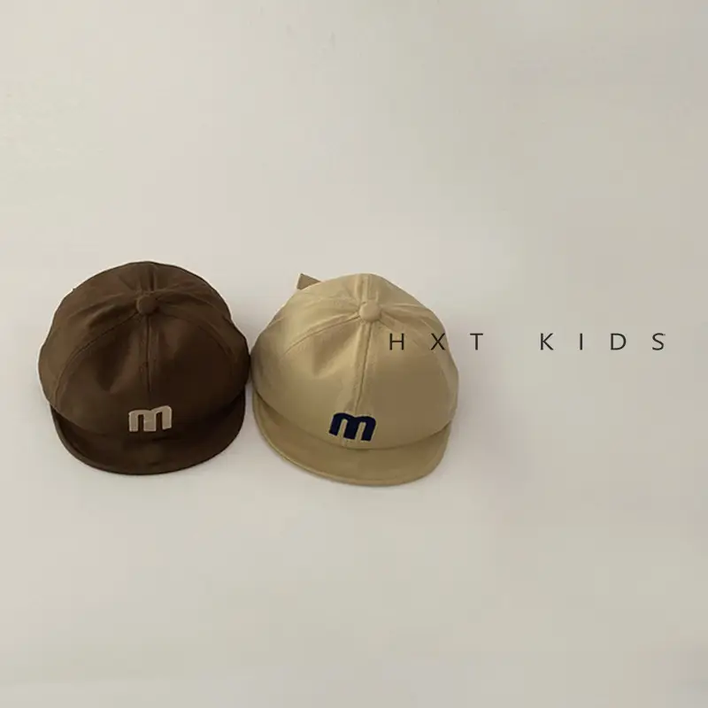 Children's M Letter Brim Cap Beige Black - Image 7