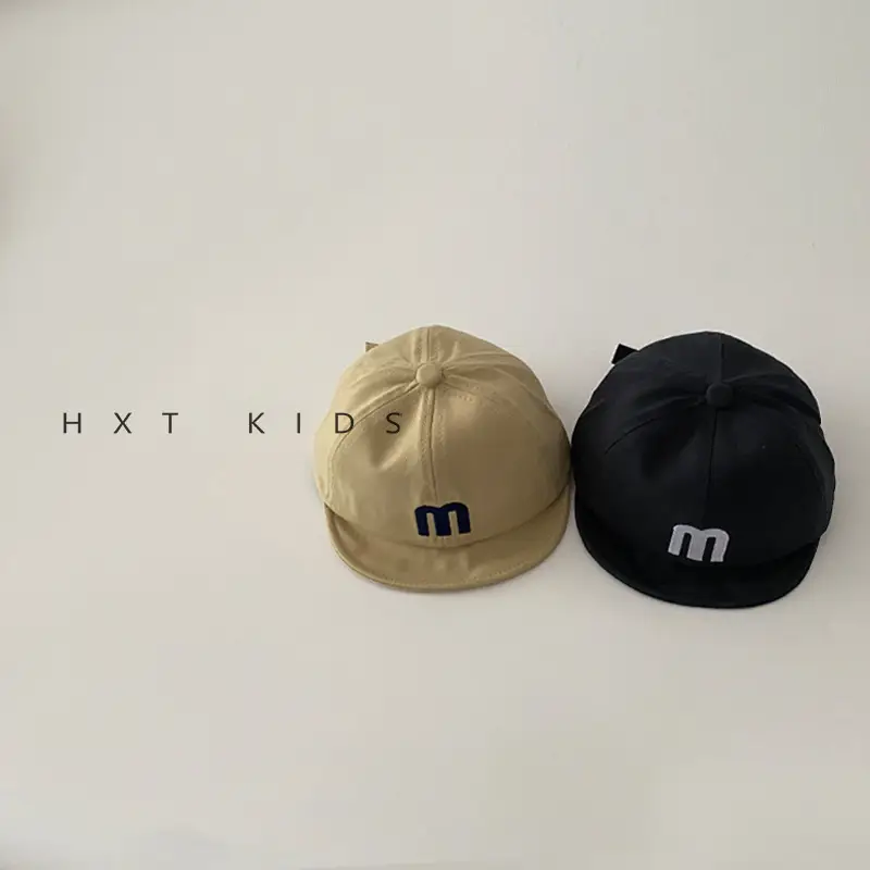 Children's M Letter Brim Cap Beige Black - Image 8