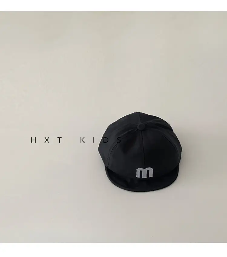 Children's M Letter Brim Cap Beige Black — feature 10