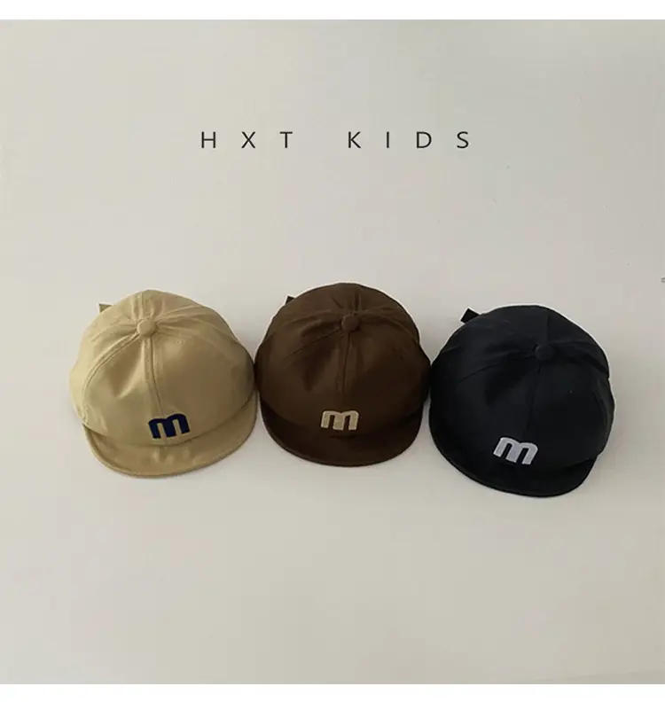 Children's M Letter Brim Cap Beige Black — feature 2