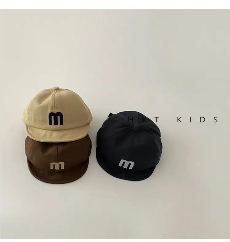 Children's M Letter Brim Cap Beige Black — feature 3