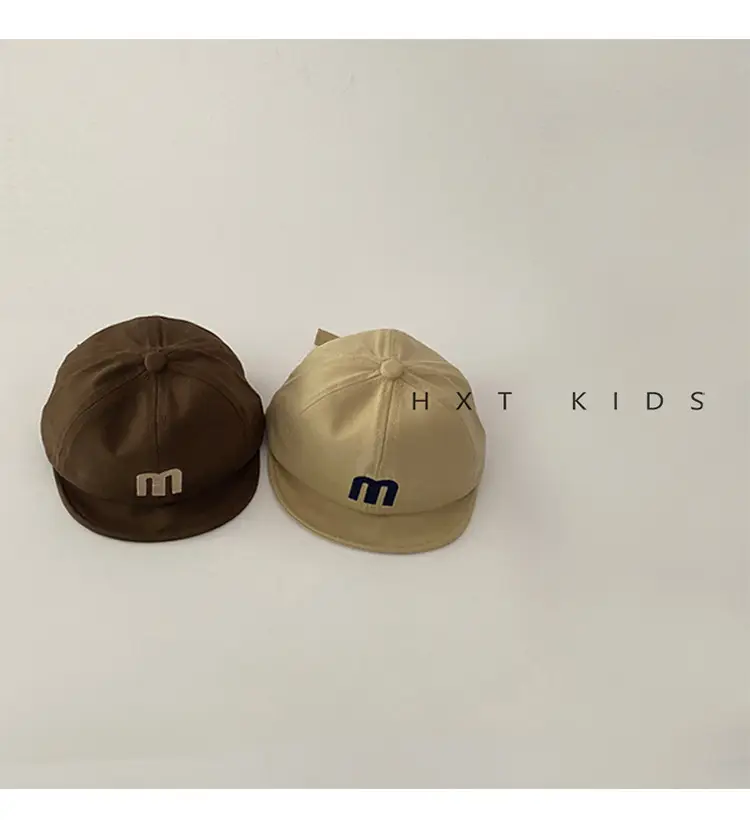 Children's M Letter Brim Cap Beige Black — feature 4