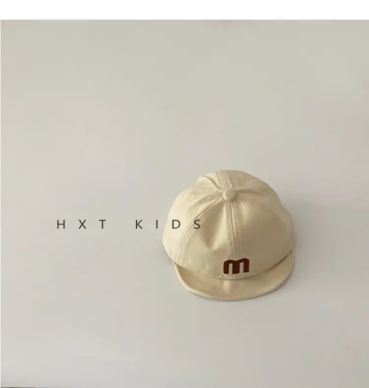 Children's M Letter Brim Cap Beige Black — feature 7