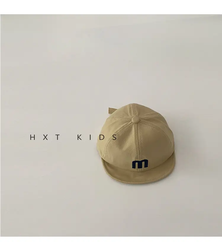 Children's M Letter Brim Cap Beige Black — feature 8