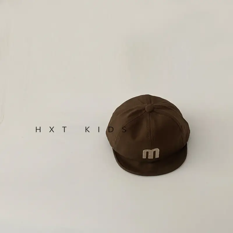 Children's M Letter Brim Cap Beige Black - Image 3