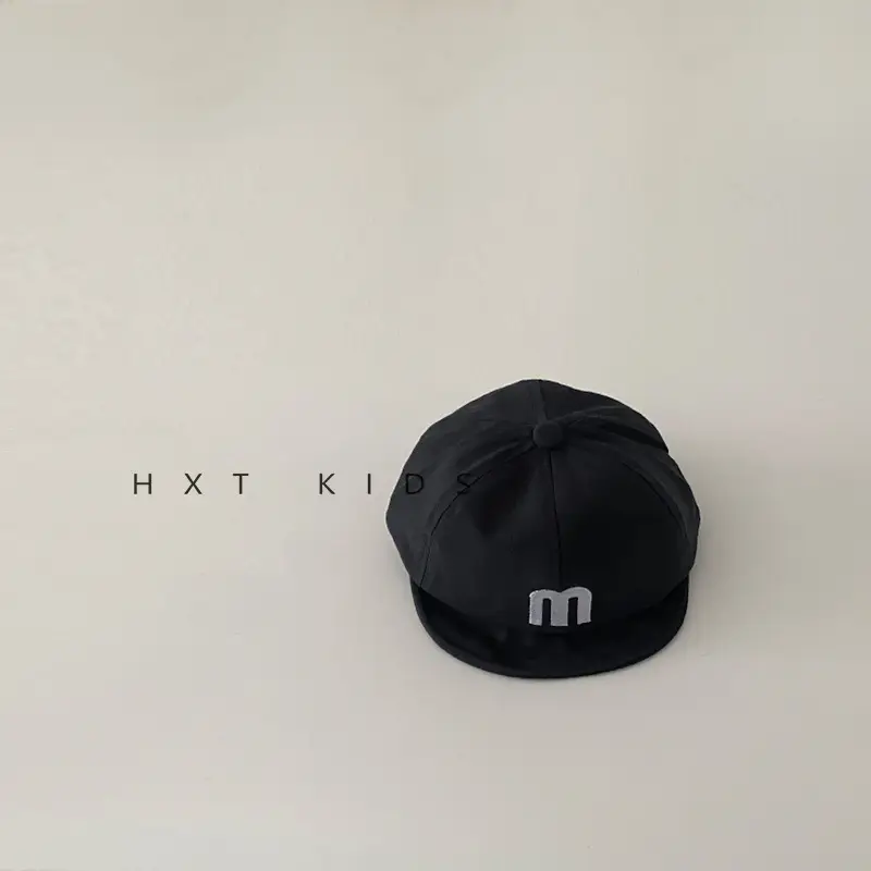 Children's M Letter Brim Cap Beige Black - Image 4