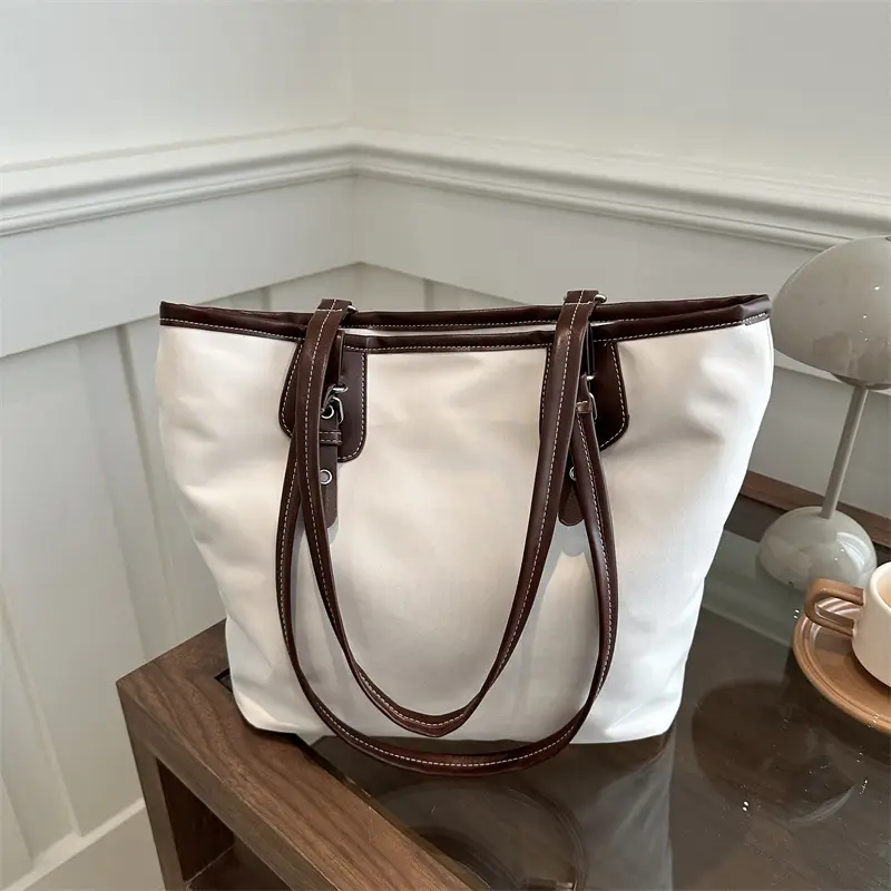 Women's Canvas Tote Bag Black Large Capacity One Shoulder - Image 3
