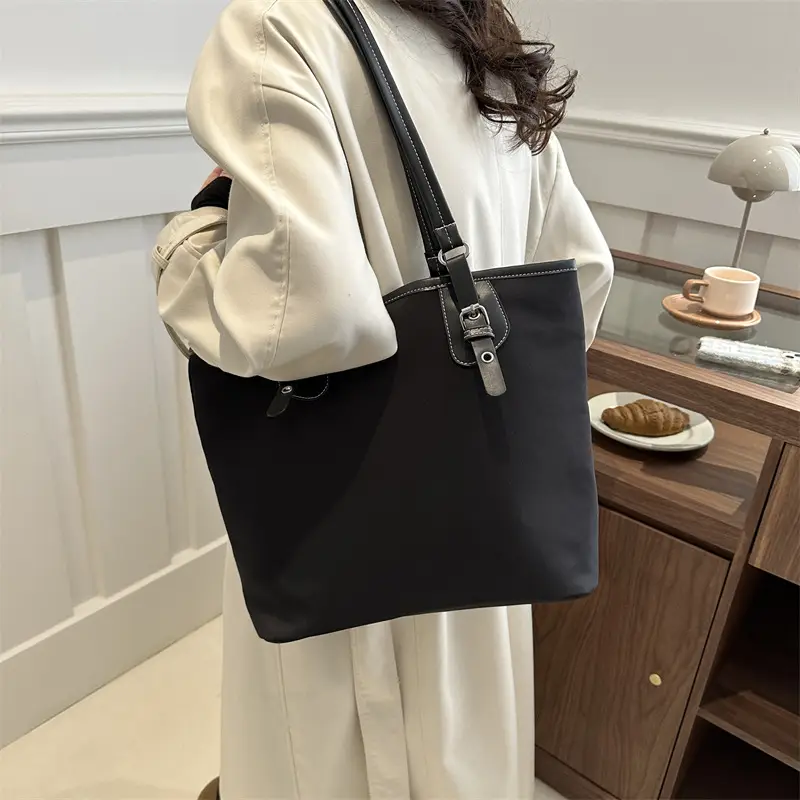 Women's Canvas Tote Bag Black Large Capacity One Shoulder - Image 4
