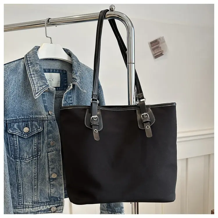 Women's Canvas Tote Bag Black Large Capacity One Shoulder — feature 10