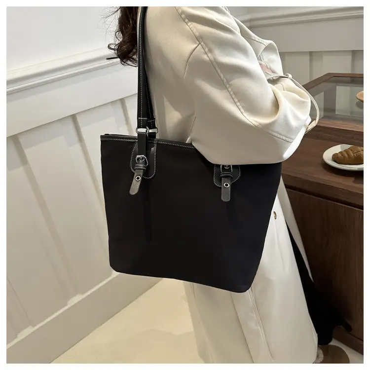 Women's Canvas Tote Bag Black Large Capacity One Shoulder — feature 13