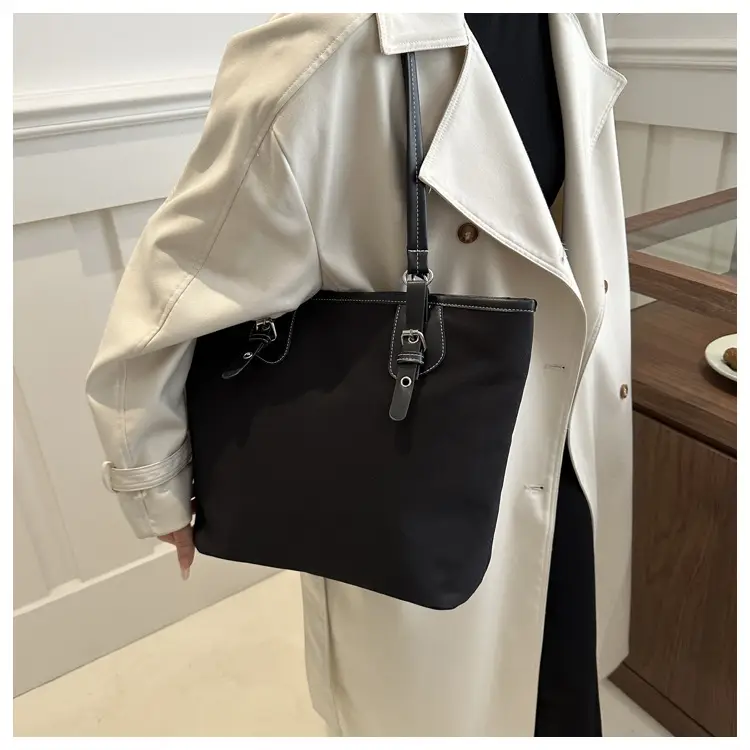Women's Canvas Tote Bag Black Large Capacity One Shoulder — feature 14