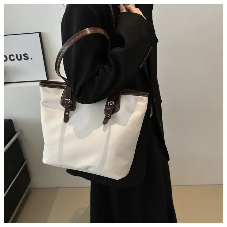 Women's Canvas Tote Bag Black Large Capacity One Shoulder — feature 15