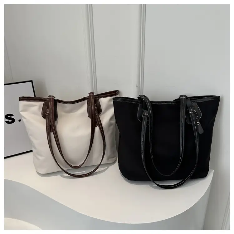 Women's Canvas Tote Bag Black Large Capacity One Shoulder — feature 17
