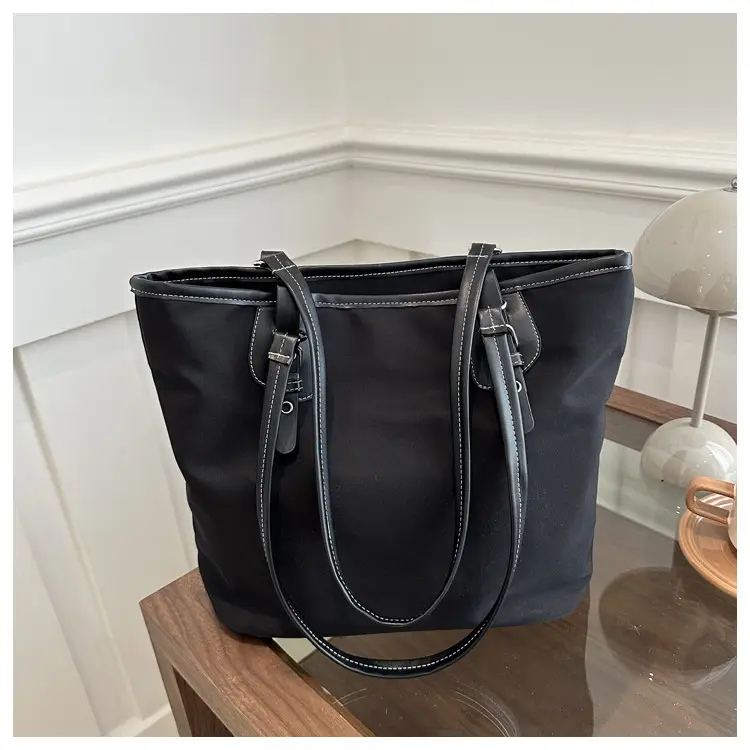 Women's Canvas Tote Bag Black Large Capacity One Shoulder - Image 2