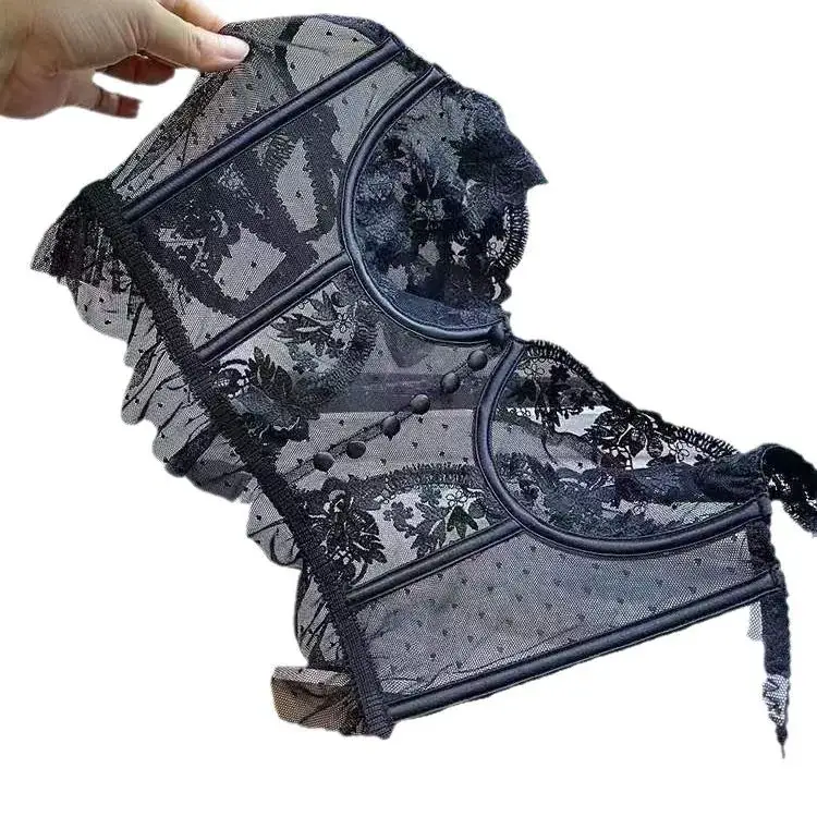 Black Lace French Style Camisole Bra - Image 9