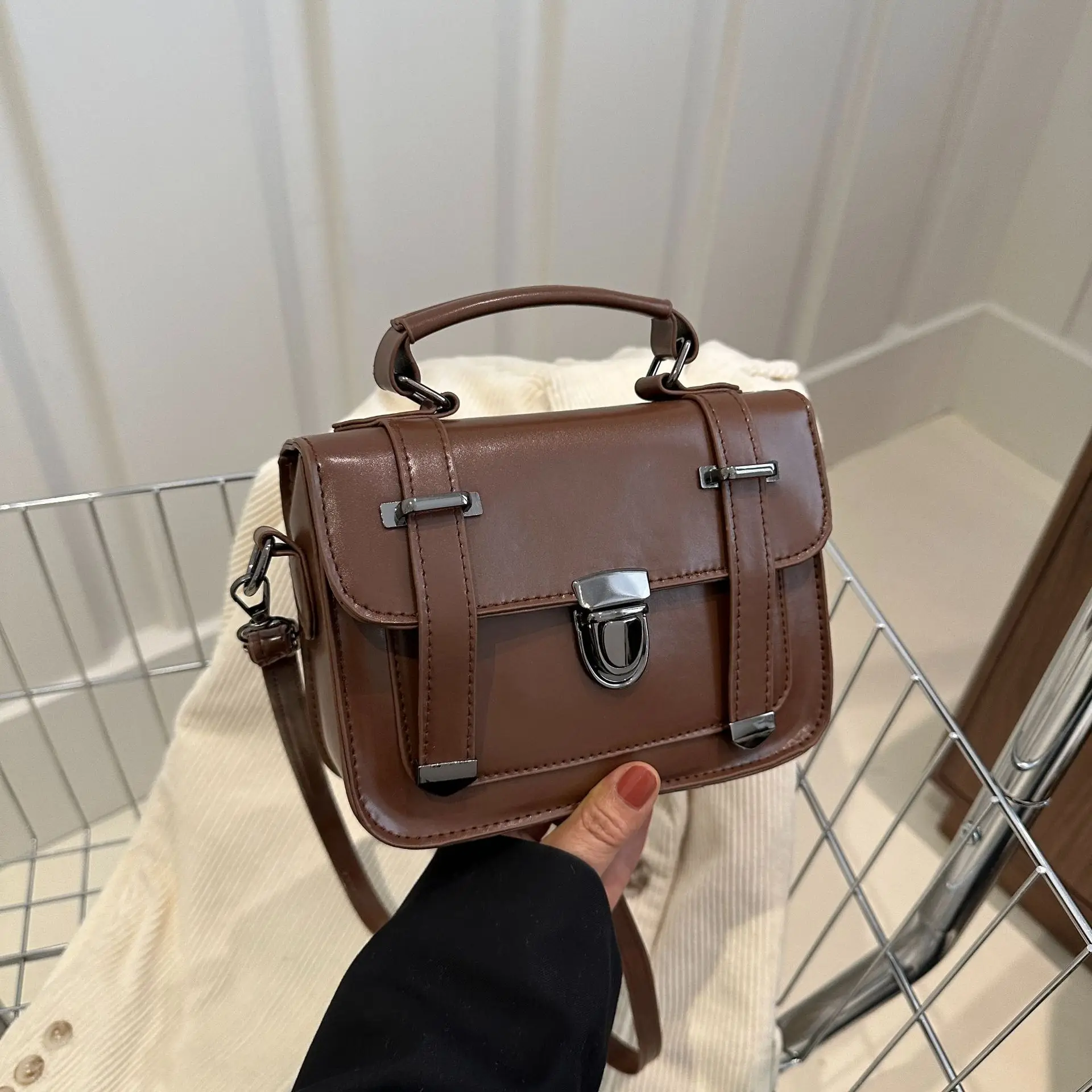 Vintage Brown Square Handbag for Women 2024