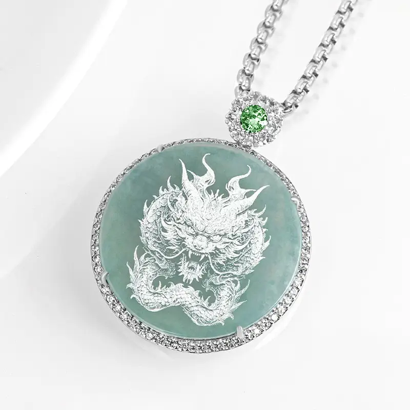 Jade Blue Dragon Pendant Necklace for Men Women - Image 3