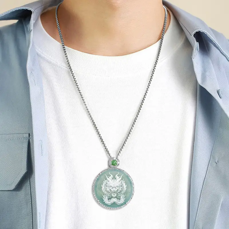 Jade Blue Dragon Pendant Necklace for Men Women - Image 5