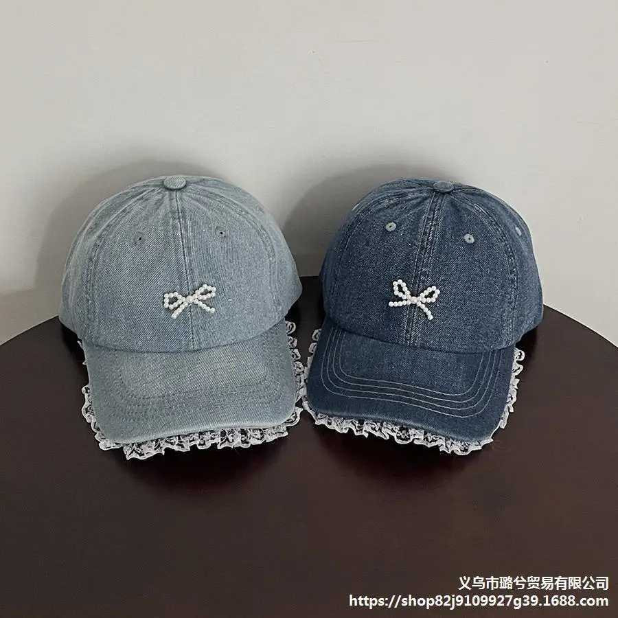 Women's Pearl Bow Denim Baseball Cap - Image 5