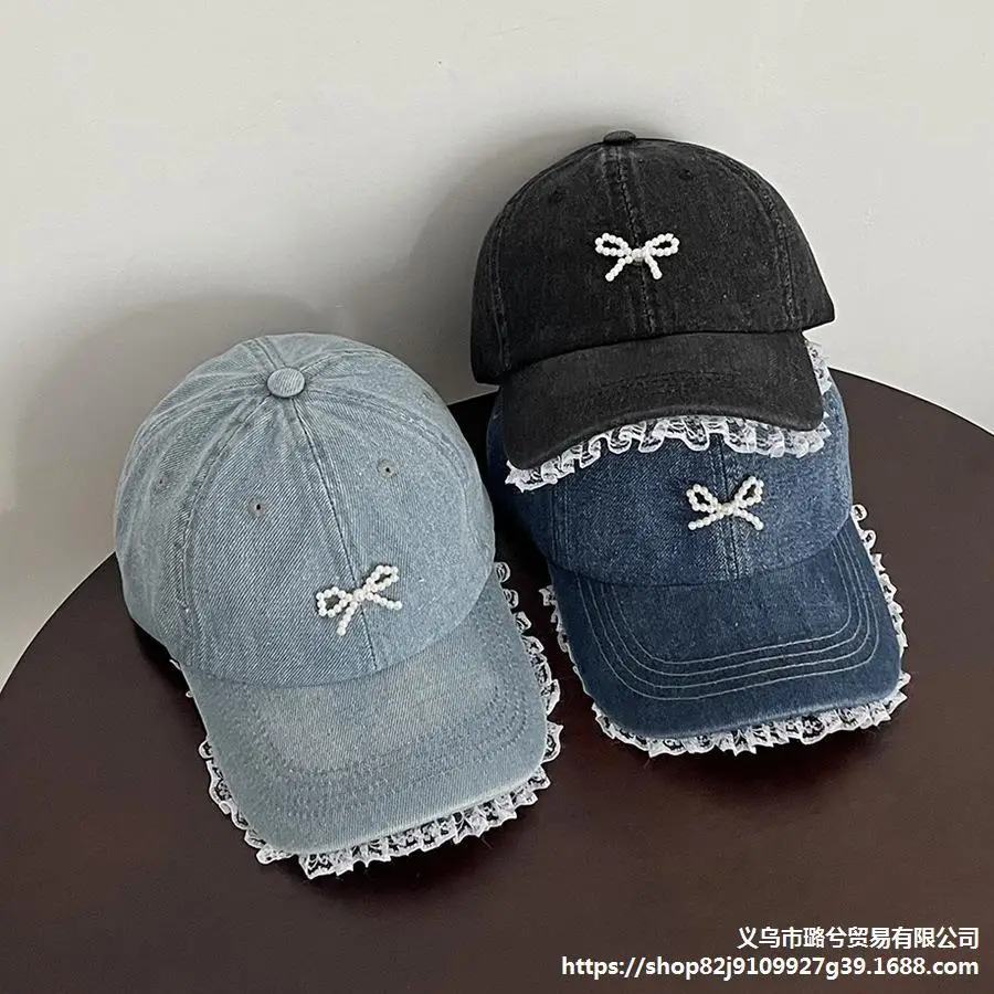 Women's Pearl Bow Denim Baseball Cap - Image 6