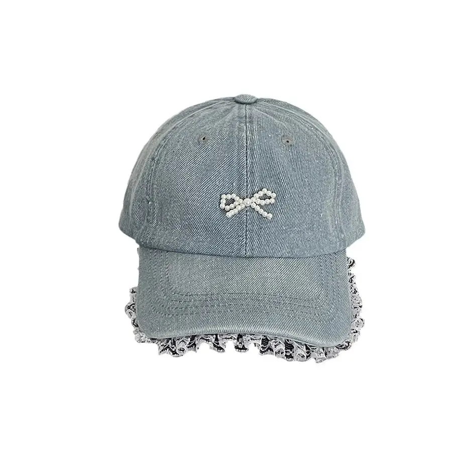 Women's Pearl Bow Denim Baseball Cap - Image 7