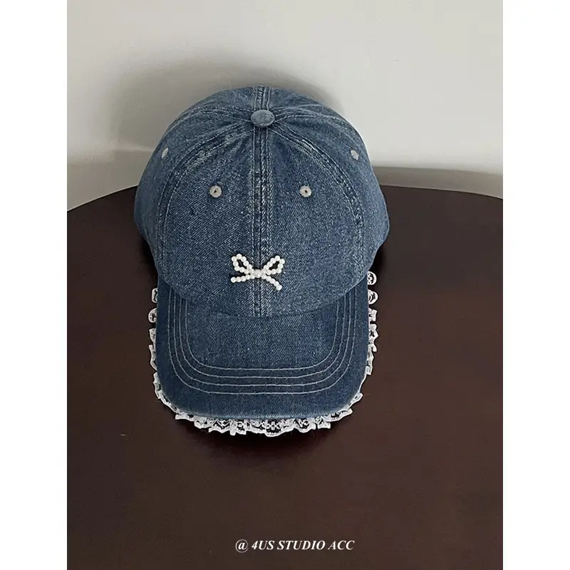 Women's Pearl Bow Denim Baseball Cap — feature 11