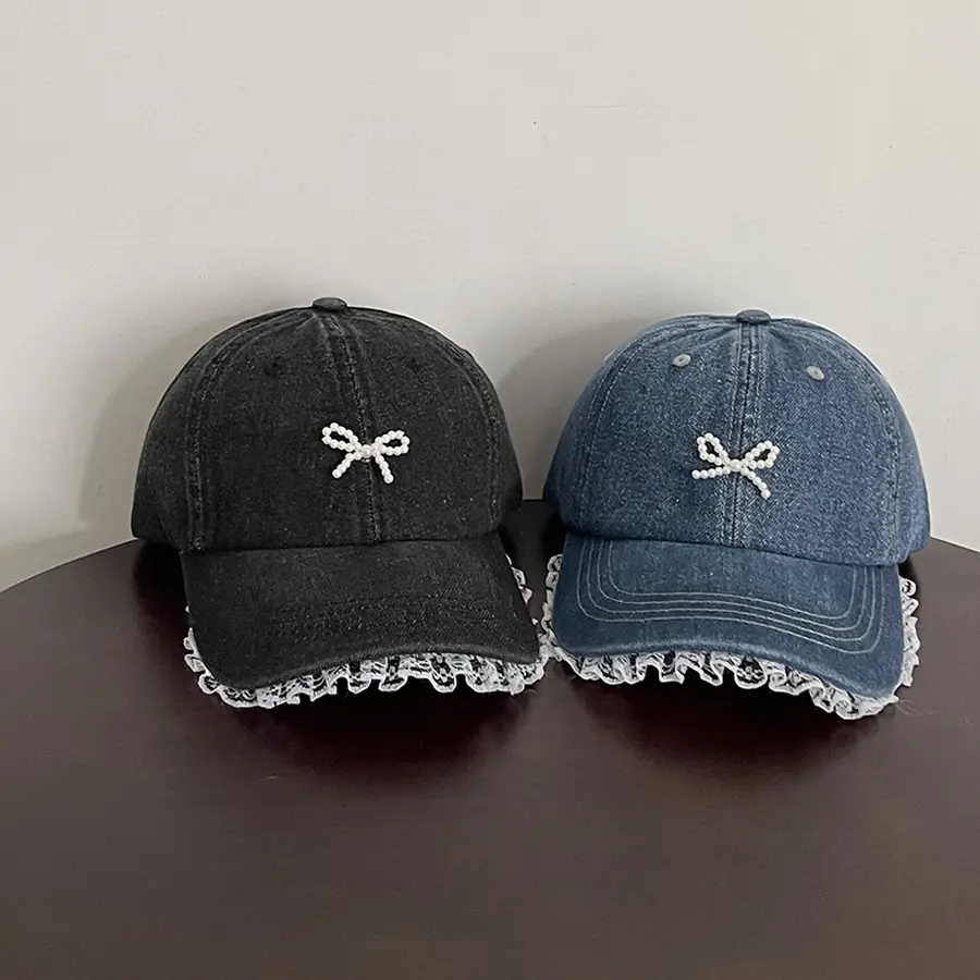 Women's Pearl Bow Denim Baseball Cap — feature 12