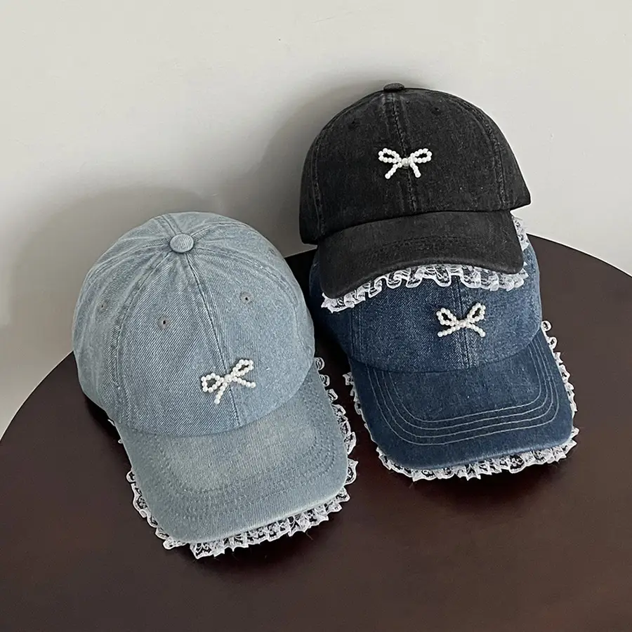 Women's Pearl Bow Denim Baseball Cap — feature 13