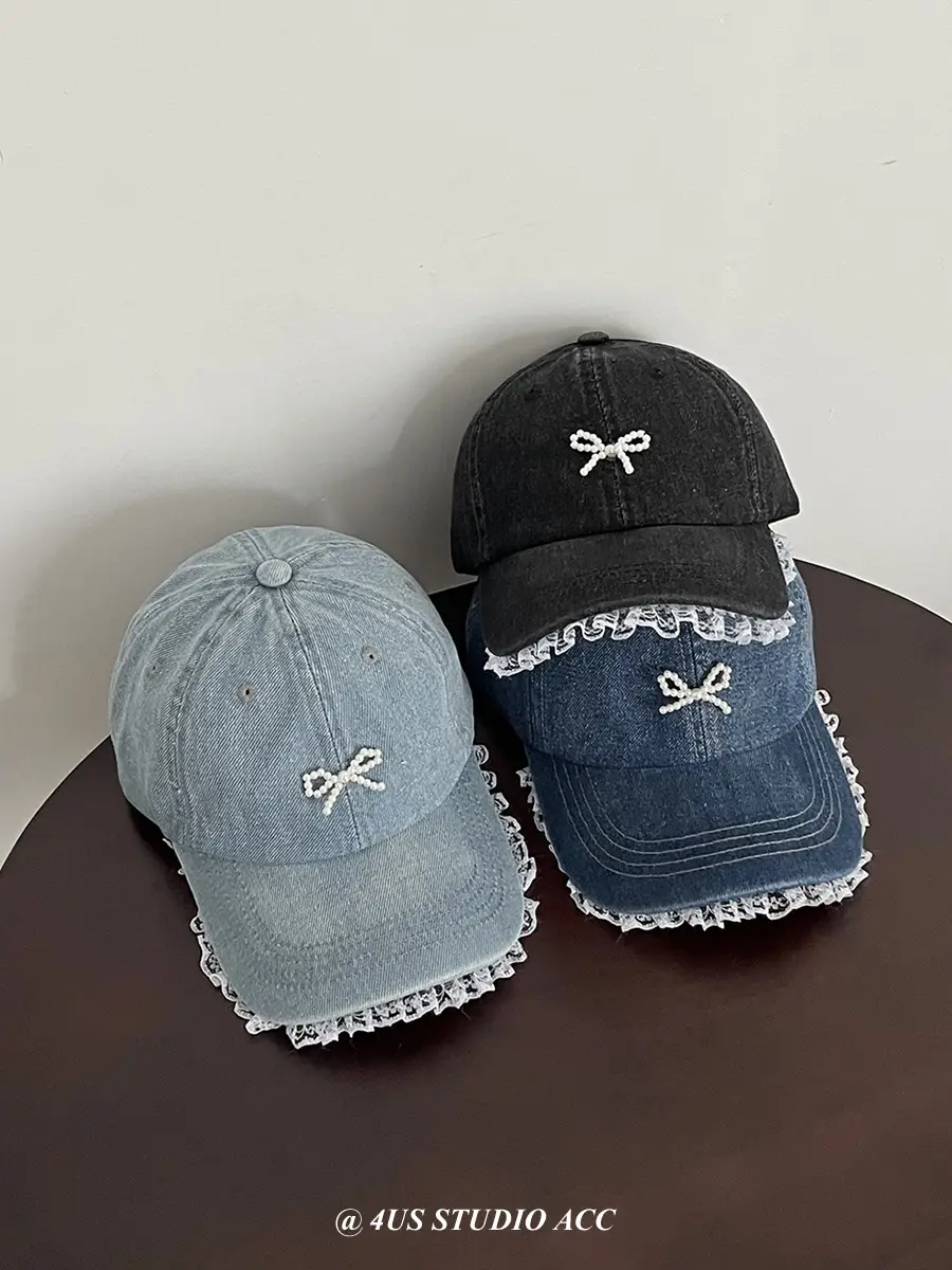 Women's Pearl Bow Denim Baseball Cap — feature 2