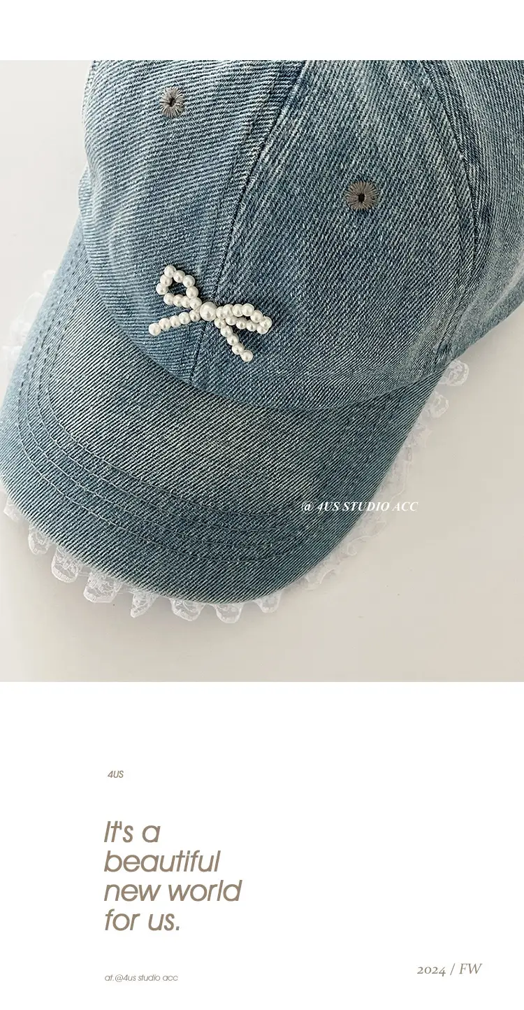 Women's Pearl Bow Denim Baseball Cap — feature 4