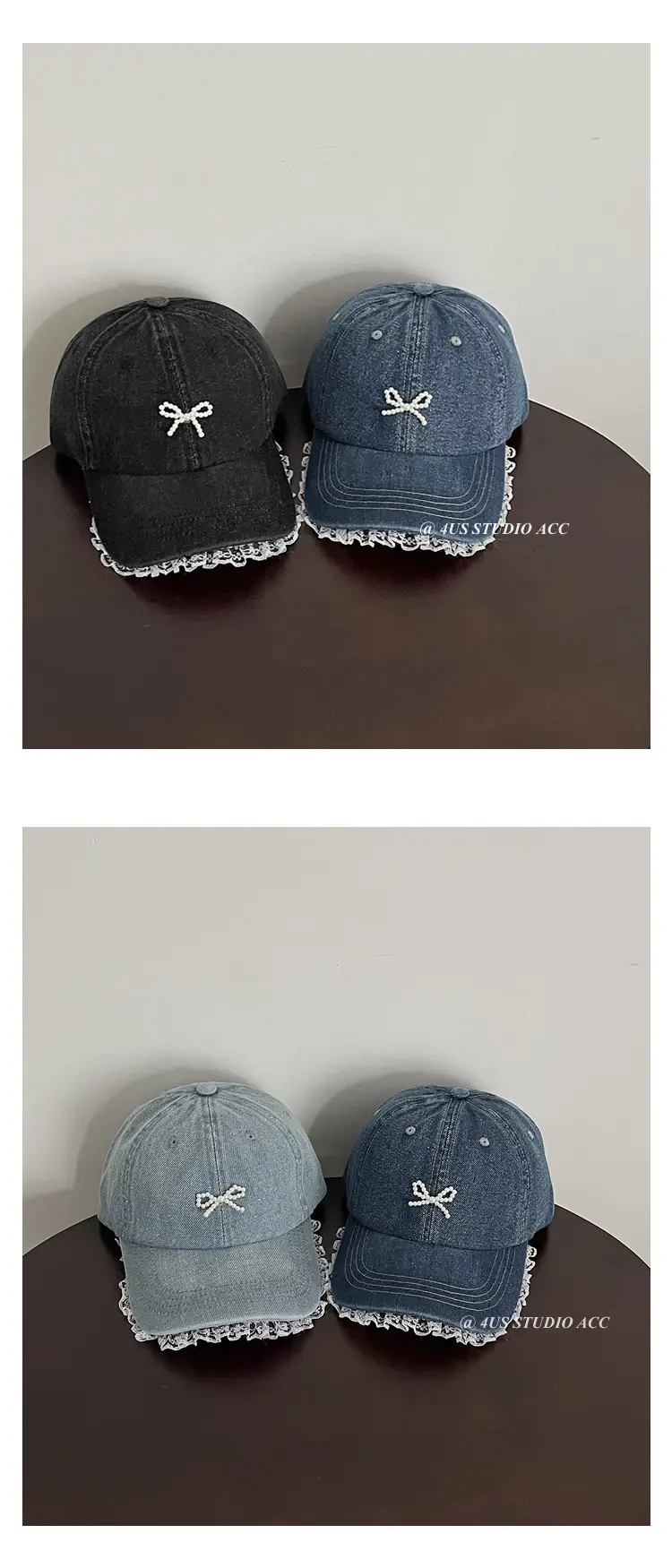 Women's Pearl Bow Denim Baseball Cap — feature 5