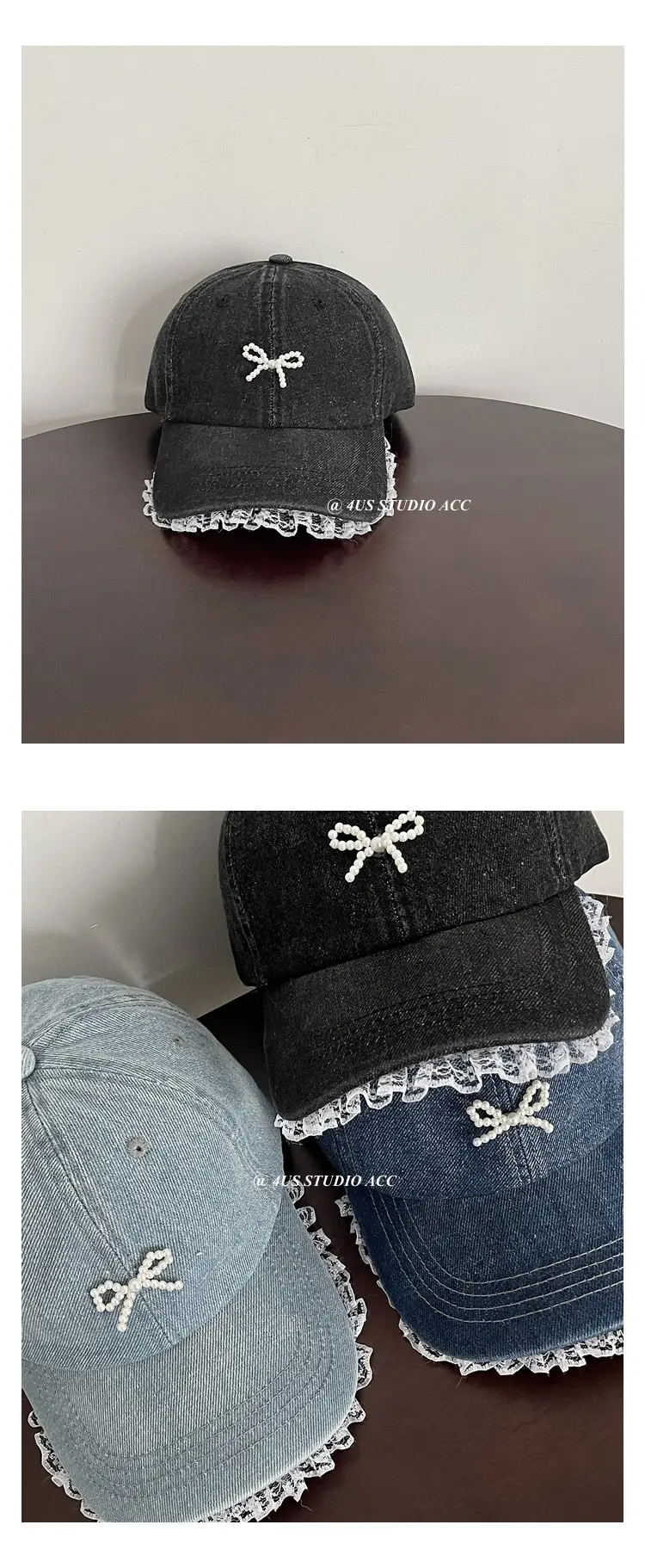 Women's Pearl Bow Denim Baseball Cap — feature 7