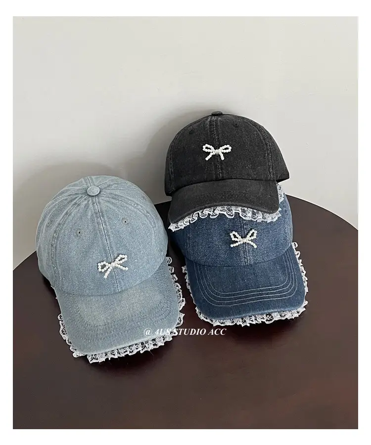 Women's Pearl Bow Denim Baseball Cap — feature 8