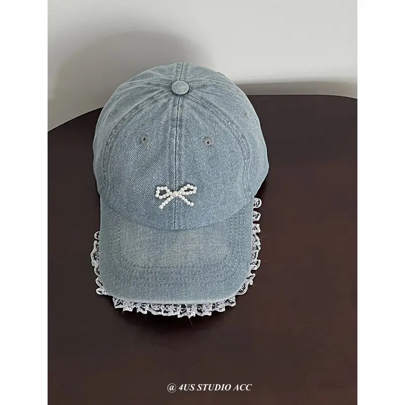 Women's Pearl Bow Denim Baseball Cap — feature 9