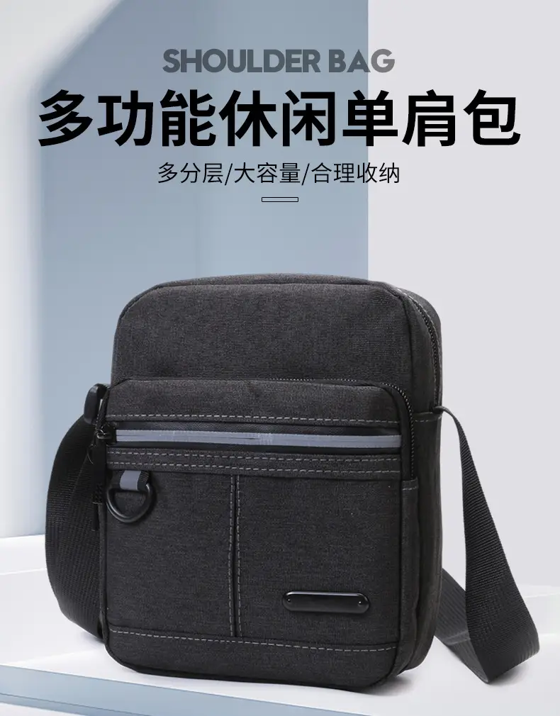 Men's Black Oxford Messenger Bag with Adjustable Strap — feature 1