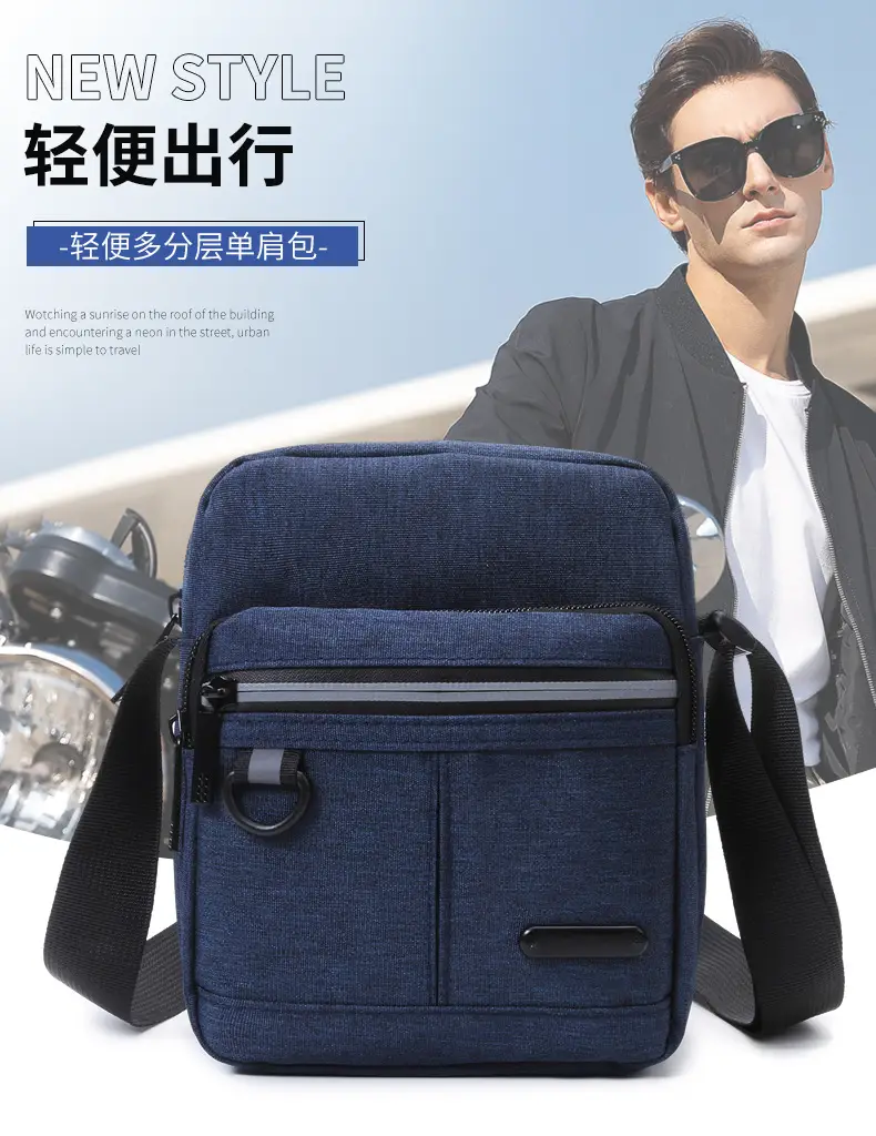 Men's Black Oxford Messenger Bag with Adjustable Strap — feature 2