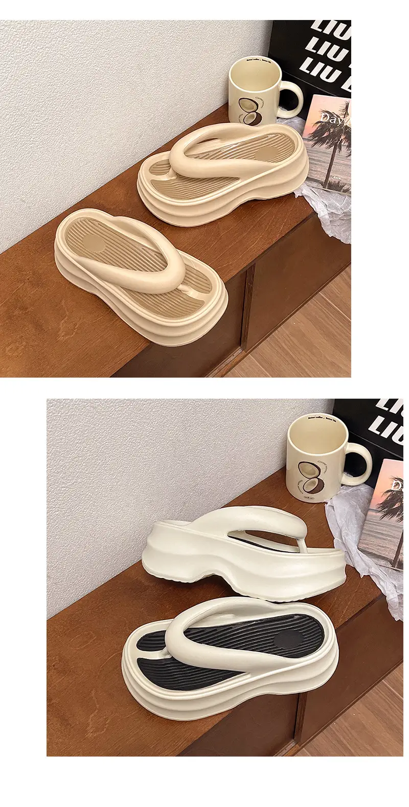 Women's Thick Sandal Slip-On Summer Shoes Beige — feature 15