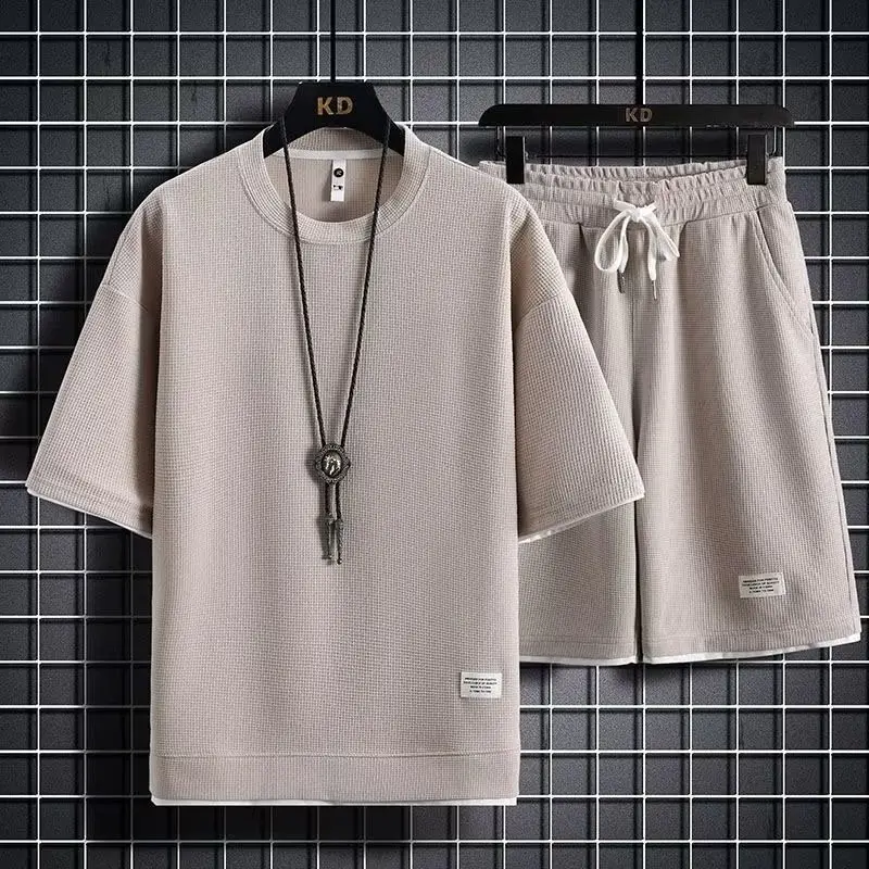 Men's Orange Waffle Shorts Set with T-Shirt - Image 11