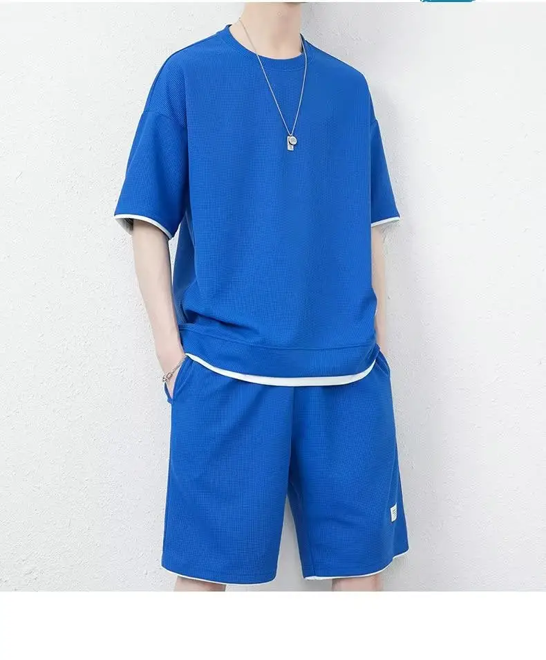 Men's Orange Waffle Shorts Set with T-Shirt — feature 20