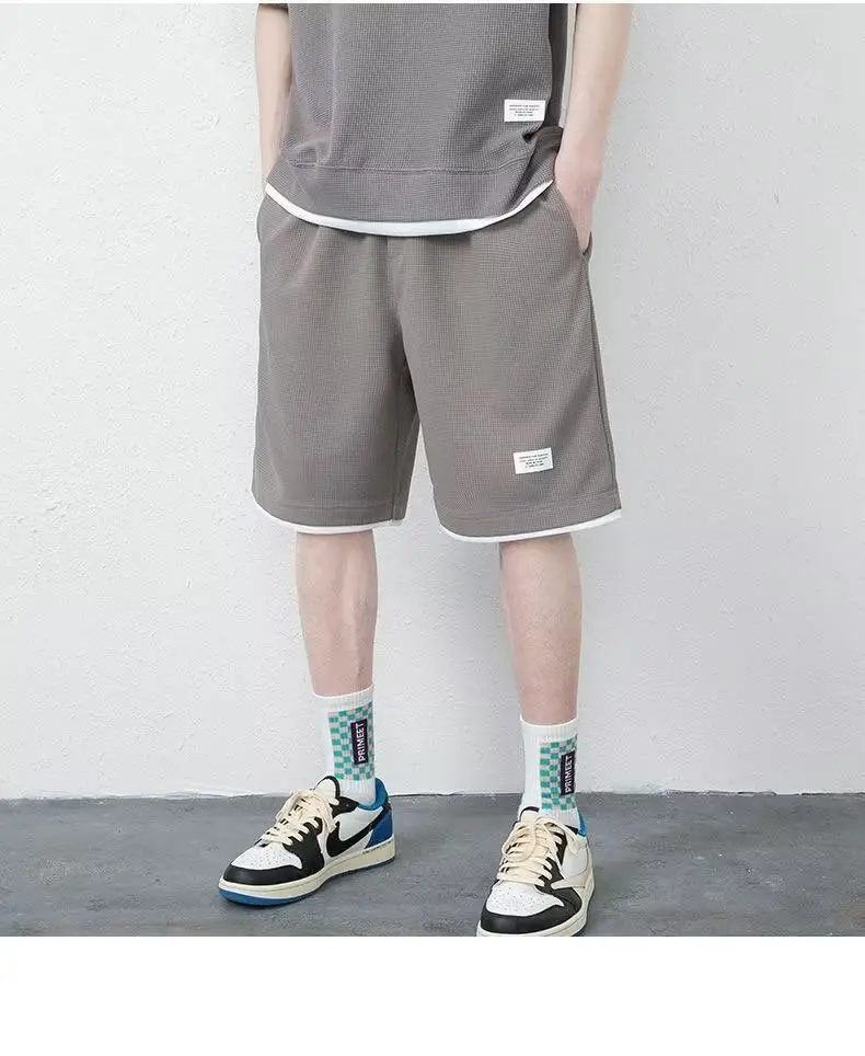 Men's Orange Waffle Shorts Set with T-Shirt — feature 24